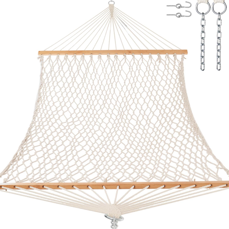 12ft Doppel hängematten, hand gewebte traditionelle Baumwoll seil hängematte mit Hartholz streu stange