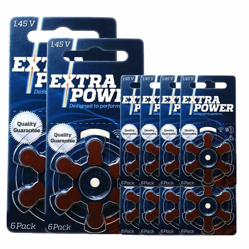 Box of Extra Power Hearing Aid Batteries Size 312 A312 1.45V Brown PR41 Zinc Air (60 battery cells)