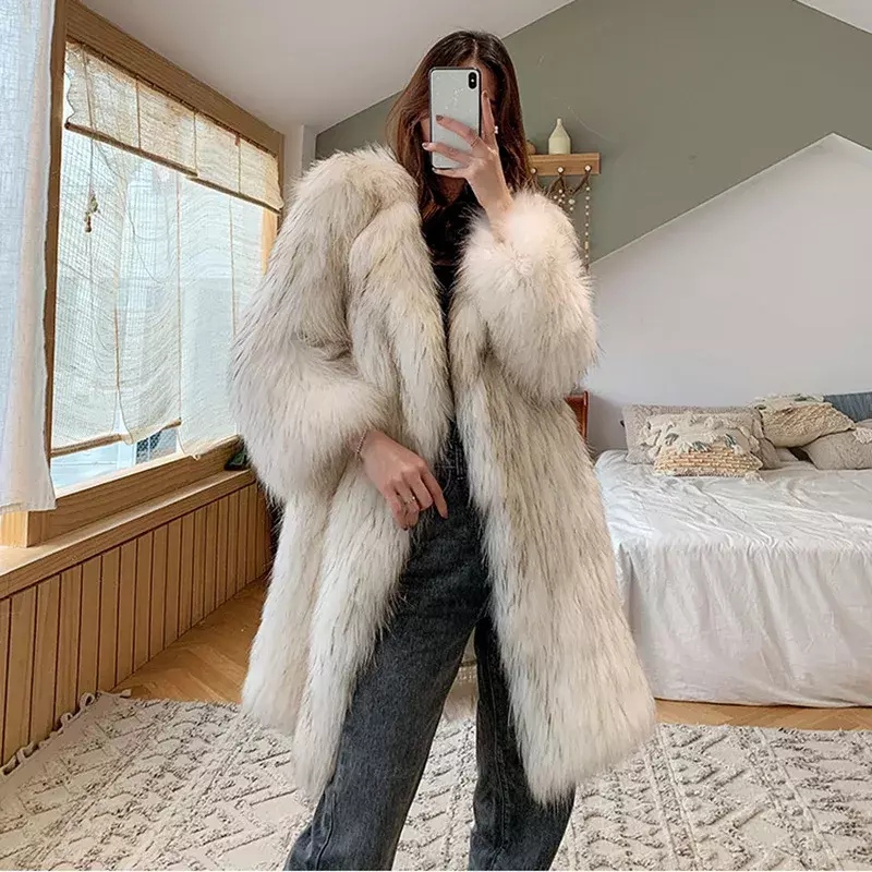 Winter Fox Fur Faux Fur Coat Women Thick Warm Fluffy Jacket Long Fur Coat Plus Size Korean Fashion Cardigan Outerwear