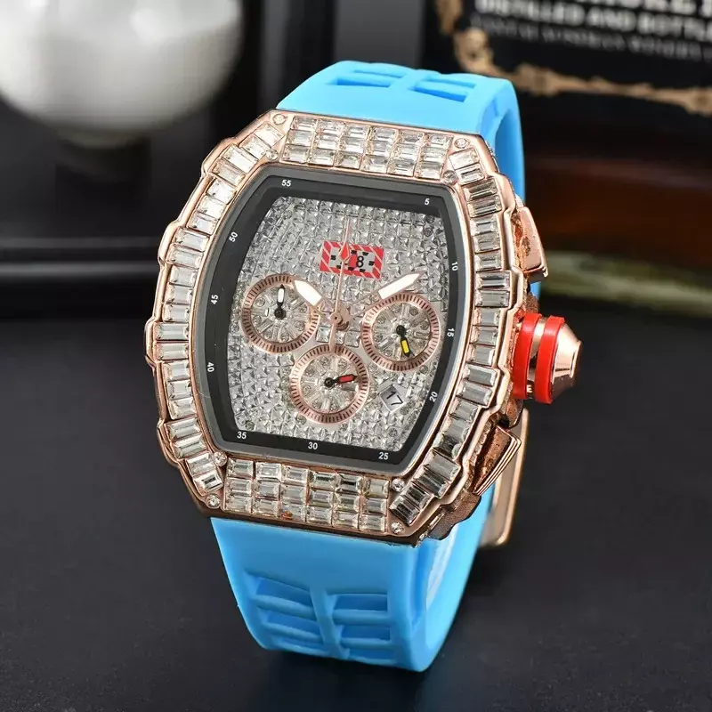 RM relógio esportivo automático masculino, quartzo de diamante grande, impermeável, 6 agulhas, segundo de corrida, sentido mecânico, luxo superior
