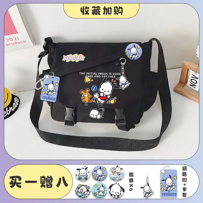 Sanrio-Bolso cruzado de lona para estudiantes, bolsa de un solo hombro con dibujos animados, para clase universitaria