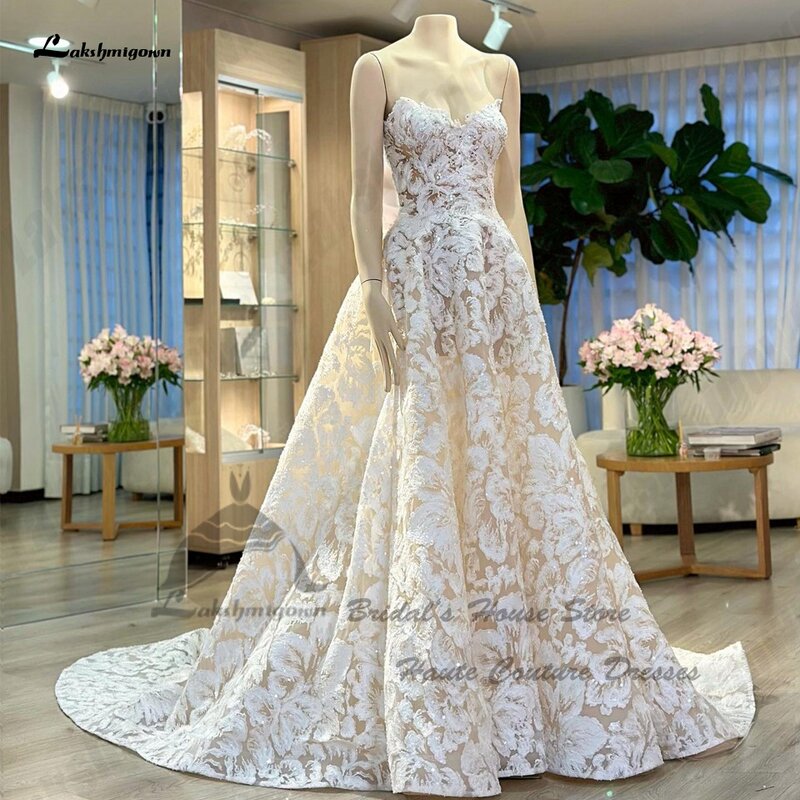 Роскошное кружевное платье Lakshmigown с открытыми плечами, модель Mariee 2024 года, блестящие свадебные платья цвета шампанского для церкви, для любимой
