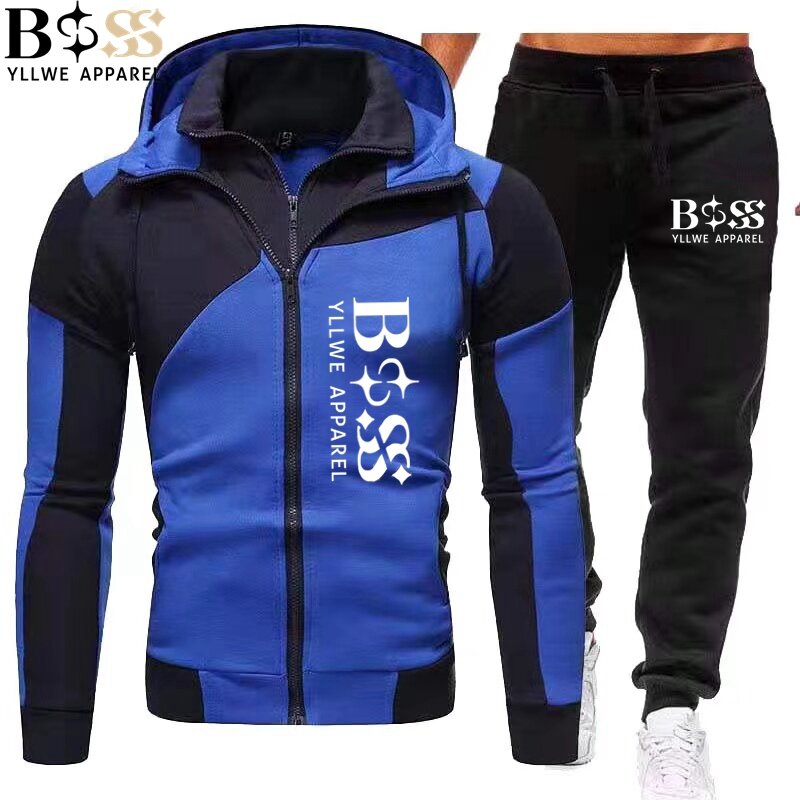 BSS YLLWE APPAREL-Conjunto esportivo masculino com 2 peças, pulôver e moletom com capuz, jaqueta com zíper, jogging esportivo, casual, novo