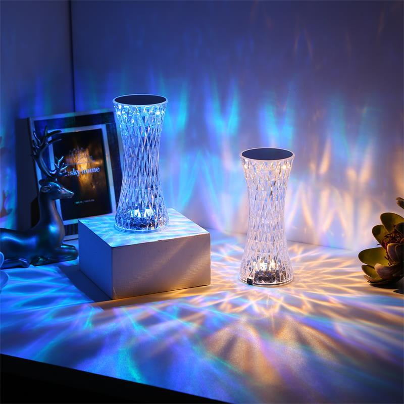 Lampa dotykowa/zdalna róża diamentowa kryształowa lampa stołowa romantyczna świąteczna projektor LED na noc USB nastrojowe oświetlenie