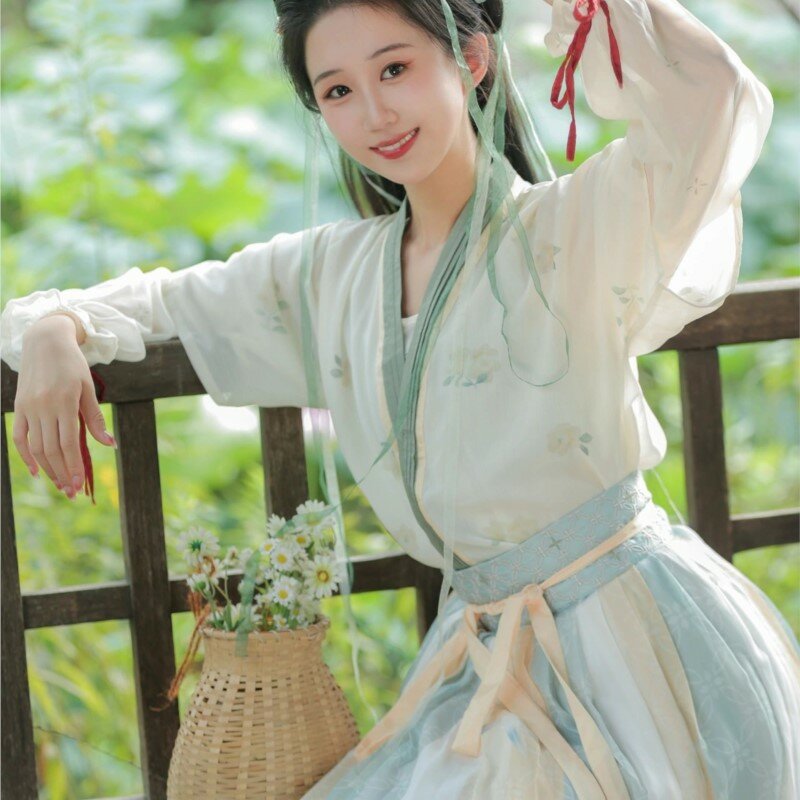 Hanfu-Disfraz antiguo para mujer, camisa de cuello redondo, cintura alta, Beizi, diario, nuevo