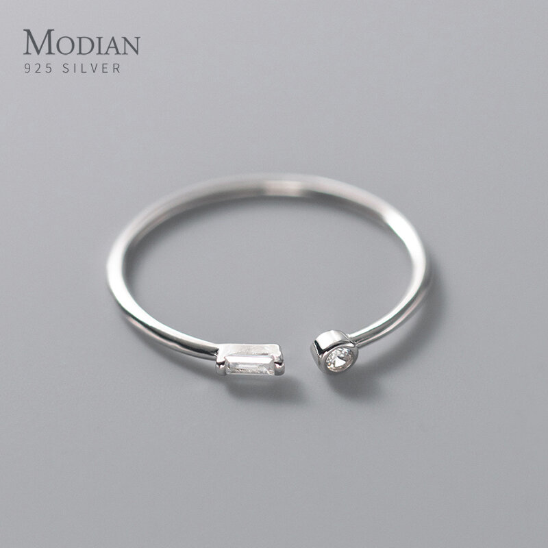 Modian-14K Anel de Ouro para Mulheres, Real 925 Sterling Silver, Simples Fino Claro CZ Anéis de Dedo Ajustáveis, Presentes de Casamento Jóias