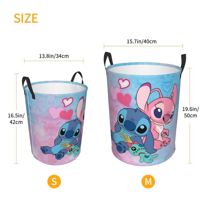 Custom Stitch Angel Laundry Hamper pakaian besar keranjang penyimpanan Disney mainan Anime Bin Organizer untuk anak-anak