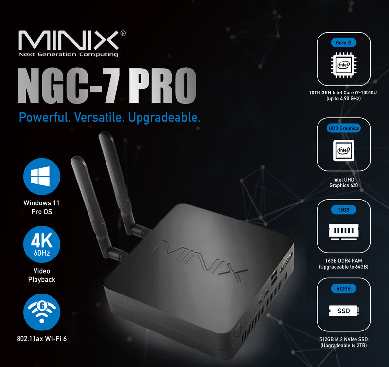 MINIX NGC-7 Intel Core i7-10510U jeu mini pc 16GB 512GB bureau maison conception DDR4 DP pc Officiel véritable système Windows