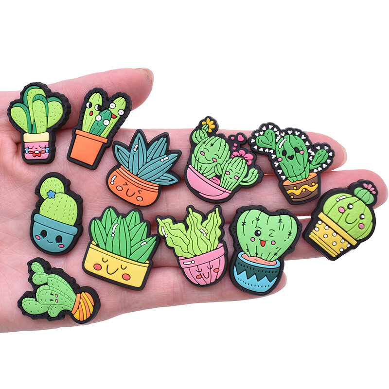cute cactus series characters plant PVC shoe buckle charms accessories decorations for clogs wristbands DIY kids unisex gift