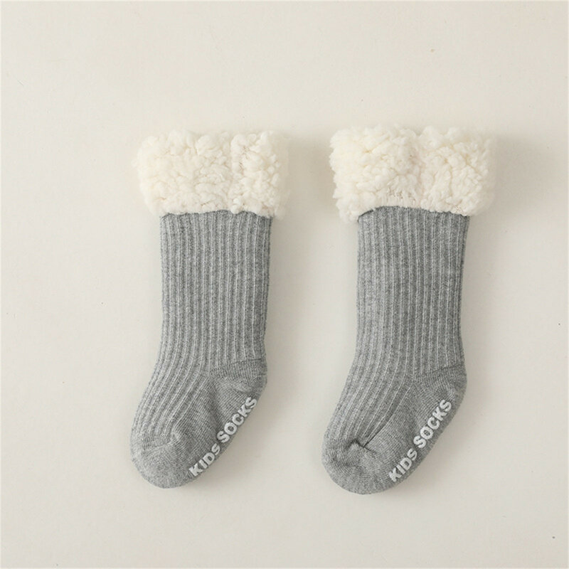 Однотонные короткие носки для маленьких мальчиков и девочек с захватами, теплые толстые хлопковые носки унисекс с флисовой подкладкой для малышей