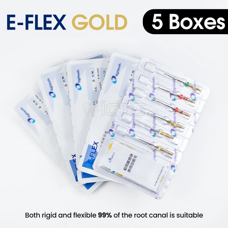 E-FLEX 골드 고급 운하 작업용 가변 피치 NiTi 파일, 완벽한 근관 치료용 부드러운 절단 안전 가이드 팁, 5 박스, 신제품
