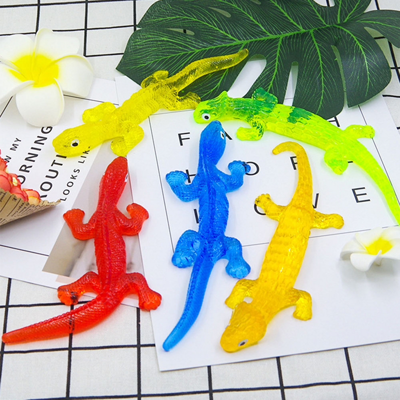 Lizardstickyおもちゃストレッチプレイシングフィギュア、リアルな伸縮性のあるおもちゃ、弾性、ストレス解消剤、リアル、4個