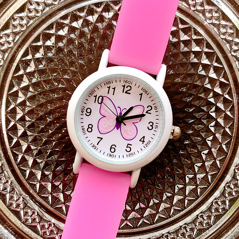 2023 야광 실리콘 나비 어린이 시계 소녀 형광 젤리 방수 쿼츠 시계, 도매 신제품