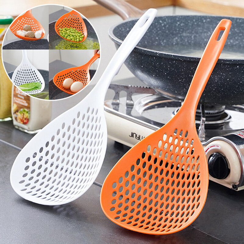 Tamanho grande Cooking Slotted Handheld Filtro, Colander Spoon, Skimmer Filtro, Punho Longo para Filtro Vegetal Pasta