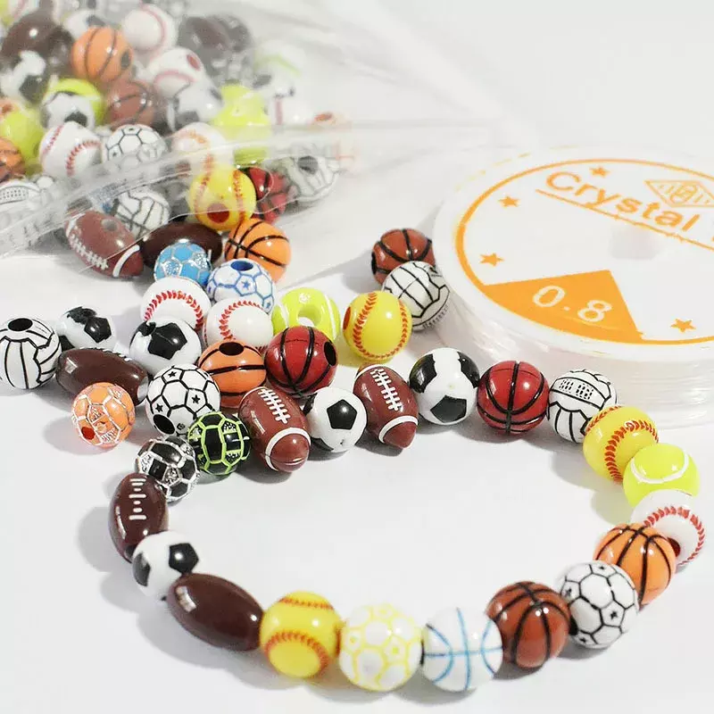 DIY 50pcs Children Beading Jewelry Accessories Baseball Basketball Football Kids Beads Set Bracelet Making Kit Toy for Girls Boy