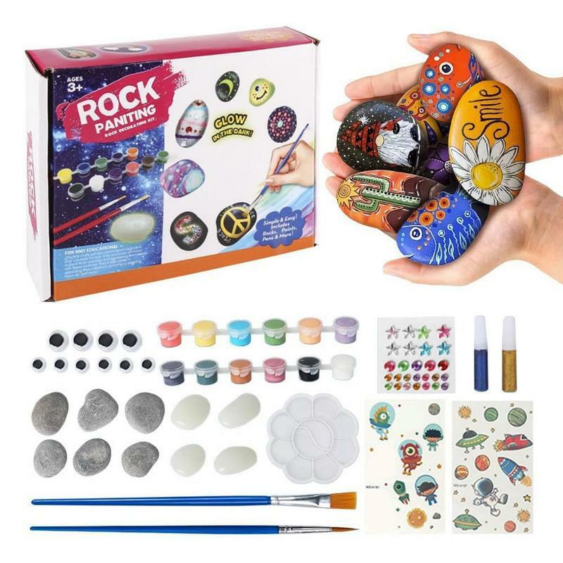 Fine Motor Rock Painting Kit para Crianças, Brinquedos de Pintura em Pedra, Brinquedos Educativos e Divertidos, Artesanato DIY, Grande Presente de Aniversário