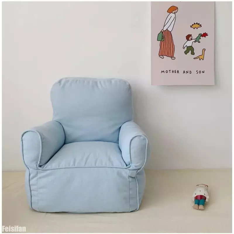 INS stylowe pojedyncze kanapa wypełniona fasolkami dziecięce w kratę Mini płótno na fotel przedszkolnej instytucji wczesnej edukacji meble dziecięce