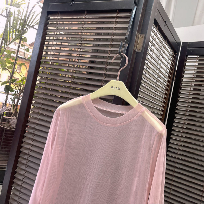 Candycolored mesh bodenbildung shirt frauen sommer eis seide sonnencreme lange-ärmeln t-shirt dünne abschnitt perspektive UV schutz