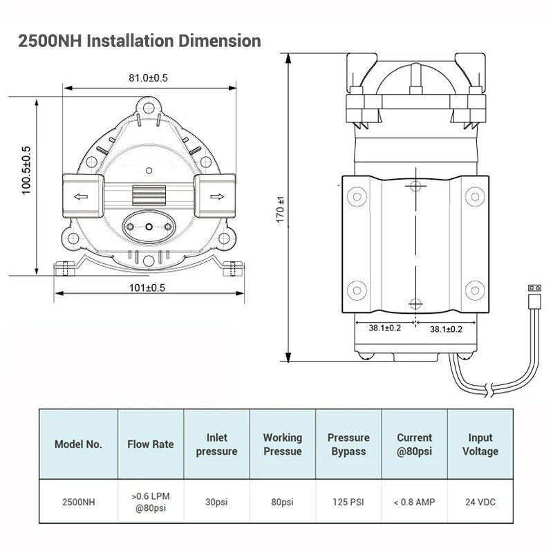 كورونووتر 24 فولت 50GPD رو الداعم مضخة زيادة التناضح العكسي نظام المياه الضغط