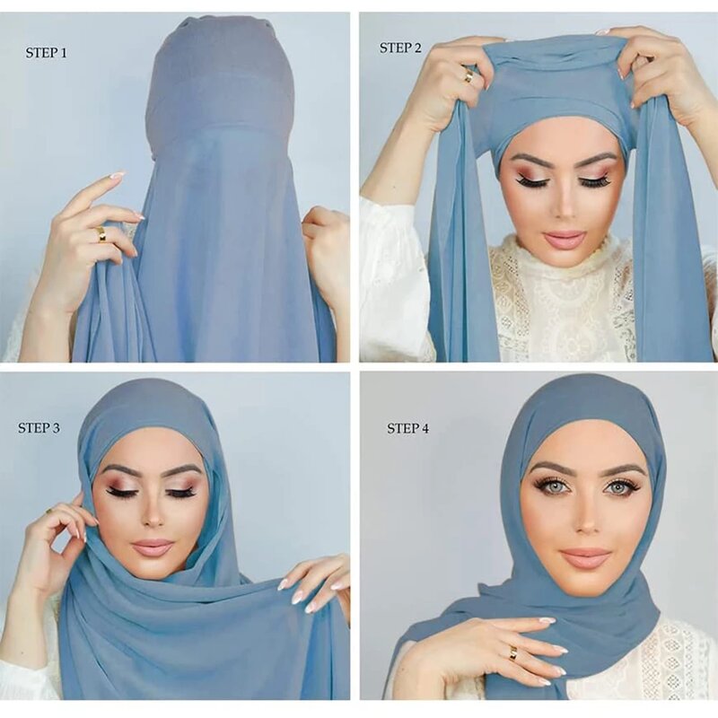 Hijab in Chiffon da donna con berretto musulmano con berretto in Chiffon istantaneo Hijab sciarpa con testa a scialle sotto la sciarpa Caps Cover Headwrap