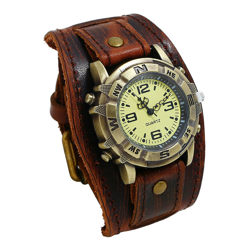 นาฬิกาควอตซ์ธุรกิจนาฬิกาหนังสายรัดหัวเข็มขัดแนวพังก์ย้อนยุคแนวธุรกิจใหม่สำหรับผู้ชาย