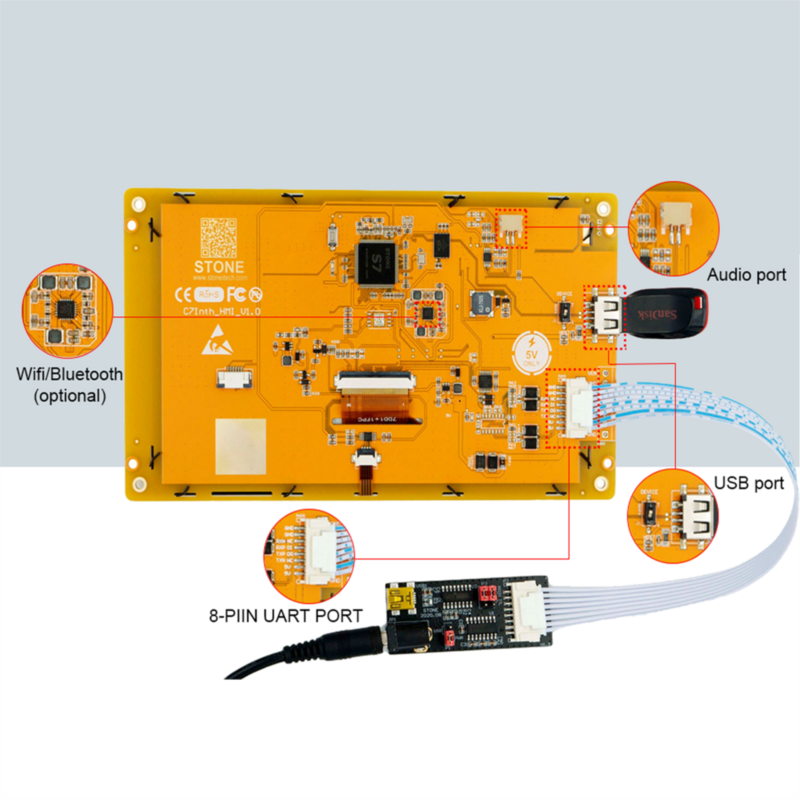 Smart TFT LCD Display Module com Controlador, Programa Touch, UART Interface Serial, Controle Industrial, HMI, 4.3, 5, 7, 10.1"