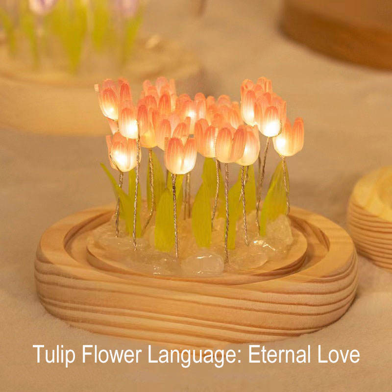 Creativo nuova decorazione della camera da letto copertura in vetro scrivania luci notturne Led fai da te simulazione fiore tulipano cupola lampada da tavolo per regalo per bambini