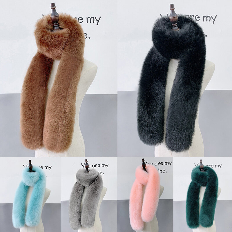1PC Long Faux Fox Fur Scarf Imitation Fur Scarves Women Winter Warm Fake Collar Plush Fur Thick Shawl Girls Clothes Accessories