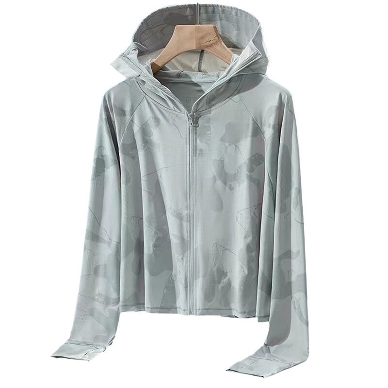 여성용 아이스 실크 후드 재킷, 자외선 차단, 통기성 단색, 여름