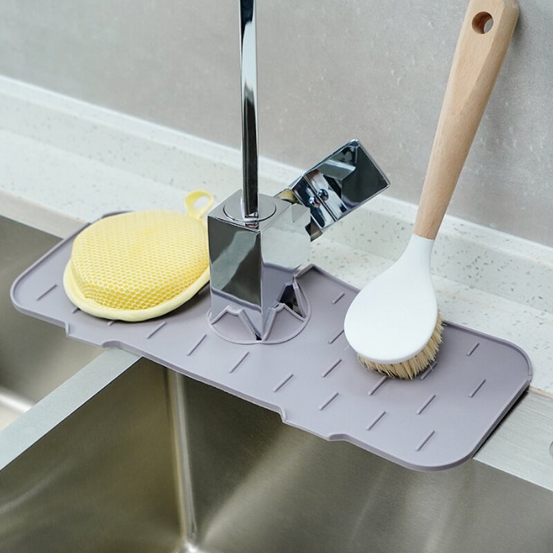 Kitchen Silicone Faucet Mat Sink Splash Pad Drain Pad Bathroom Countertop Protector Shampoo Soap Dispenser Quick Dry Tray