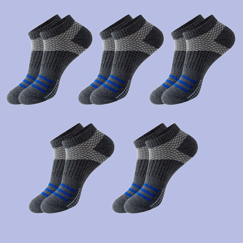 ถุงเท้ากีฬา5คู่ถุงเท้าข้อต่ำของผู้ชายถุงเท้าผ้าคอตตอนใส่กลางแจ้งสำหรับใส่วิ่งออกกำลังกายในฤดูร้อน