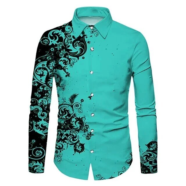 Camisas de manga larga con estampado 3D de flores para hombre, Tops con botones de solapa hawaiana, ropa de calle informal de alta calidad, ropa más nueva