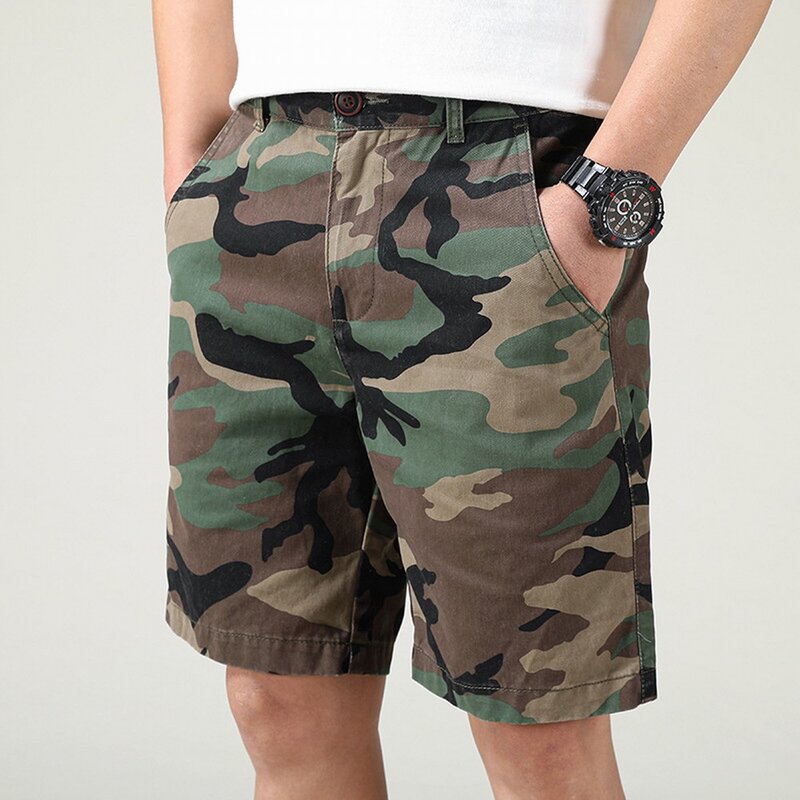 Pantalones cortos deportivos de camuflaje para hombre y mujer, ropa de calle hasta la rodilla, informal, para playa, 100% algodón
