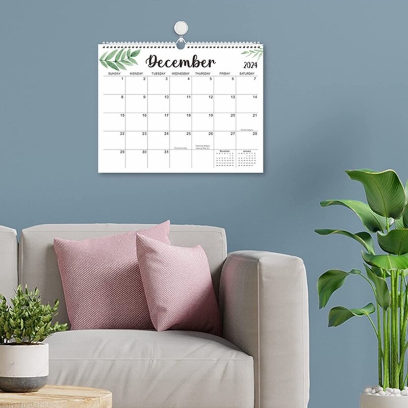 Calendario mensual 2024, calendario pared con alambre y resumen vacaciones para planificador horario doméstico, envío