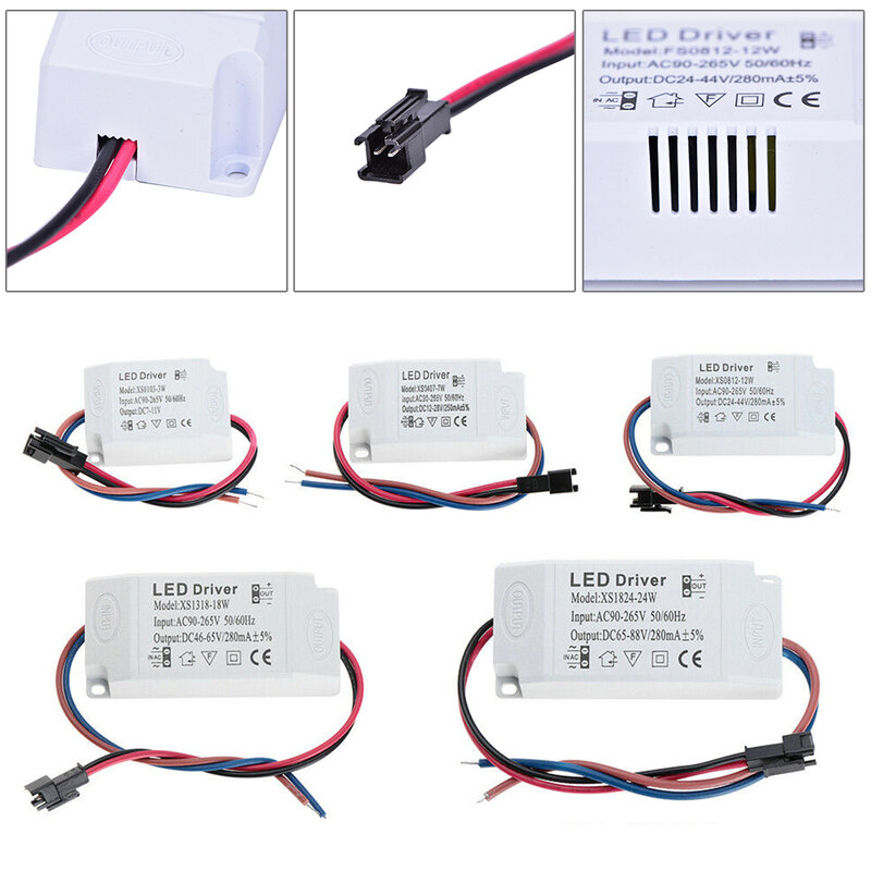 가정용 LED 드라이브 전원 변압기, 일정한 50-60HZ AC90-265V 액세서리, LED 다운라이트 조명 부품 PVC