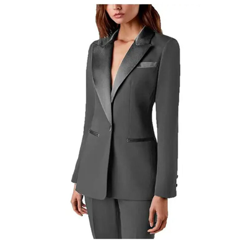 Женский костюм Tesco из 2 предметов, однотонный Блейзер и брюки, официальный брючный костюм для офиса, Женские Элегантные повседневные брюки, приталенная Женская куртка