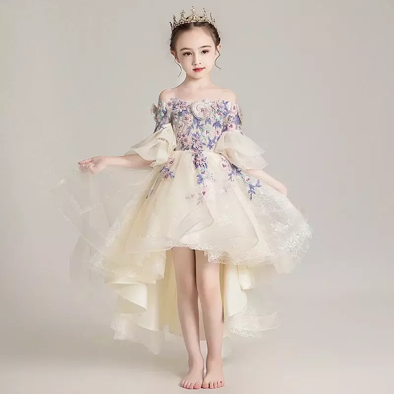 Vestido infantil com fios macios, performance de piano, flor ocidental, novo, primavera, 24