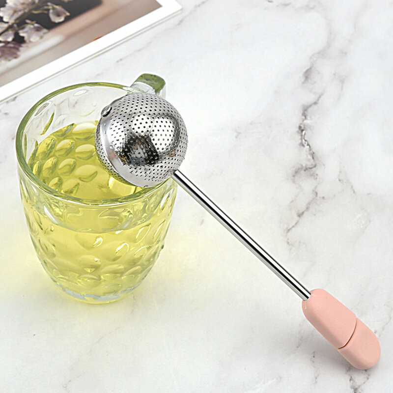 Bola de Infusor de té de acero inoxidable, herramienta portátil de malla fina con mango de filtro, rotación de 360 grados