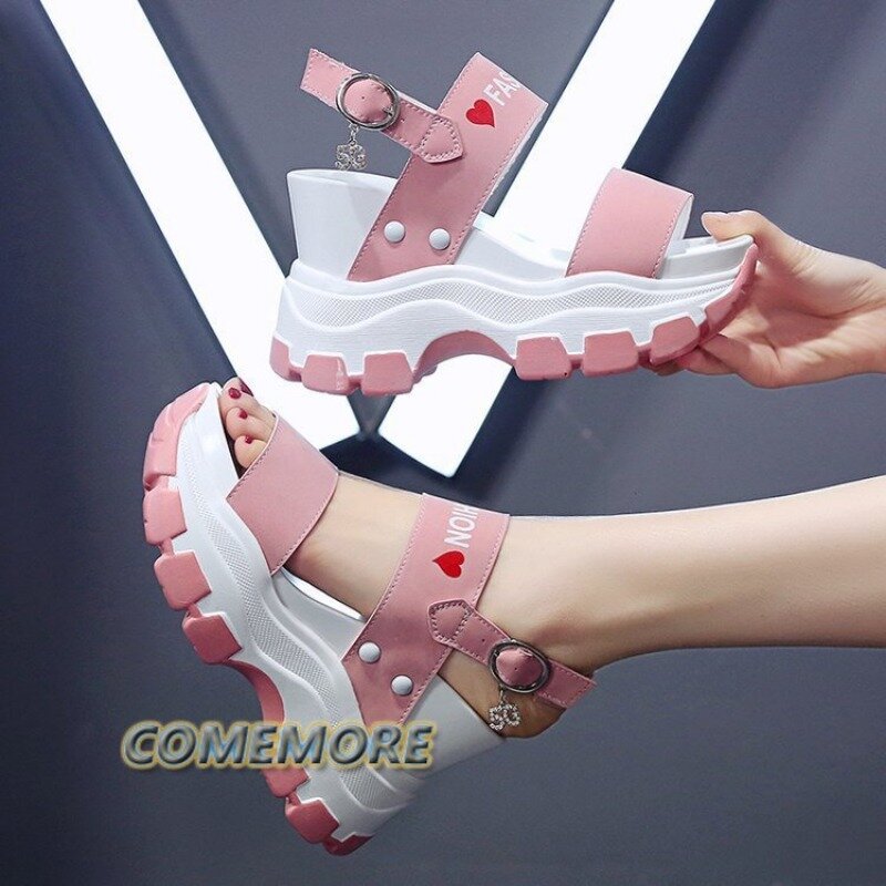 Sandalias de plataforma con cuña para mujer, zapatos cómodos elegantes con punta abierta y aumento de altura al aire libre, verano, 2024
