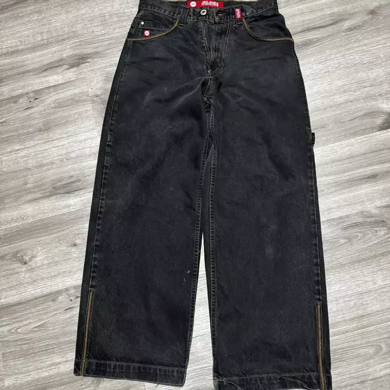 Harajuku Hip Hop Retro czaszka Streetwear JNCO Jeans Y2K męskie workowate dżinsy graficzne czarne spodnie Punk Rock gotycki spodnie z szerokimi nogawkami