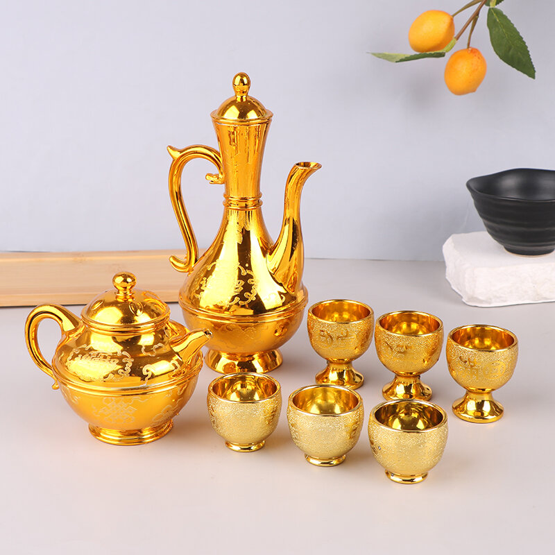 Wein kessel Kaffeekanne Set Vintage Weingläser Krug exquisite Teekanne goldene Teekanne Haushalt klassischen Tempel bietet Tasse