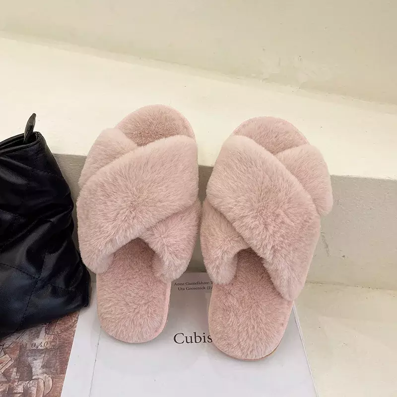 Sepatu wanita, sepatu wanita katun rumah anti selip dalam ruangan pasangan mewah hangat lucu musim dingin