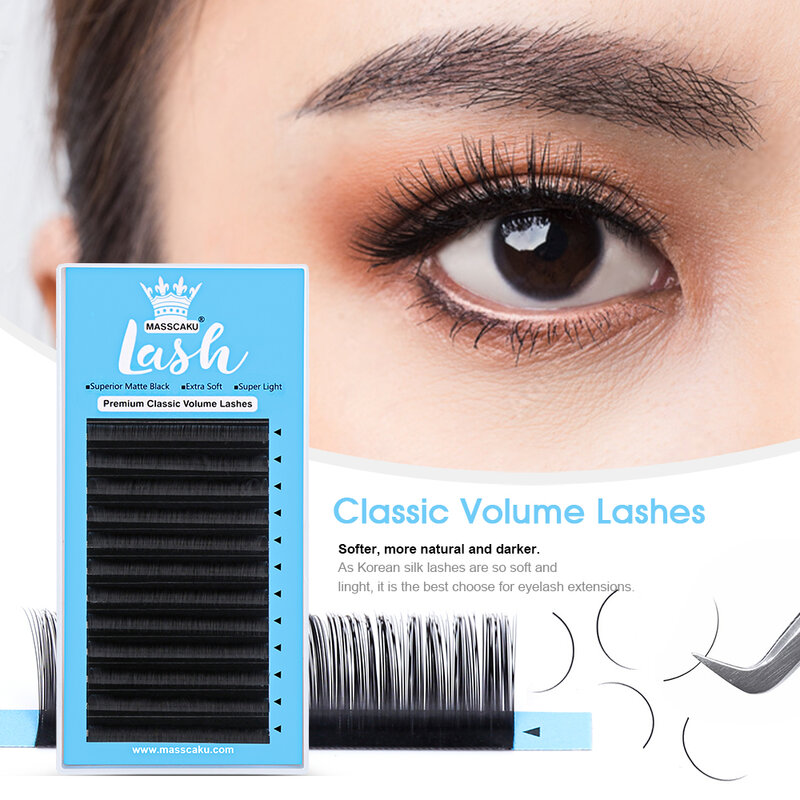 MASSCAKU 5cases/lot All Sizes Natural Soft Lash 12 Lines Matte Black Russian Volume Classic Individual False Eyelashes Extension