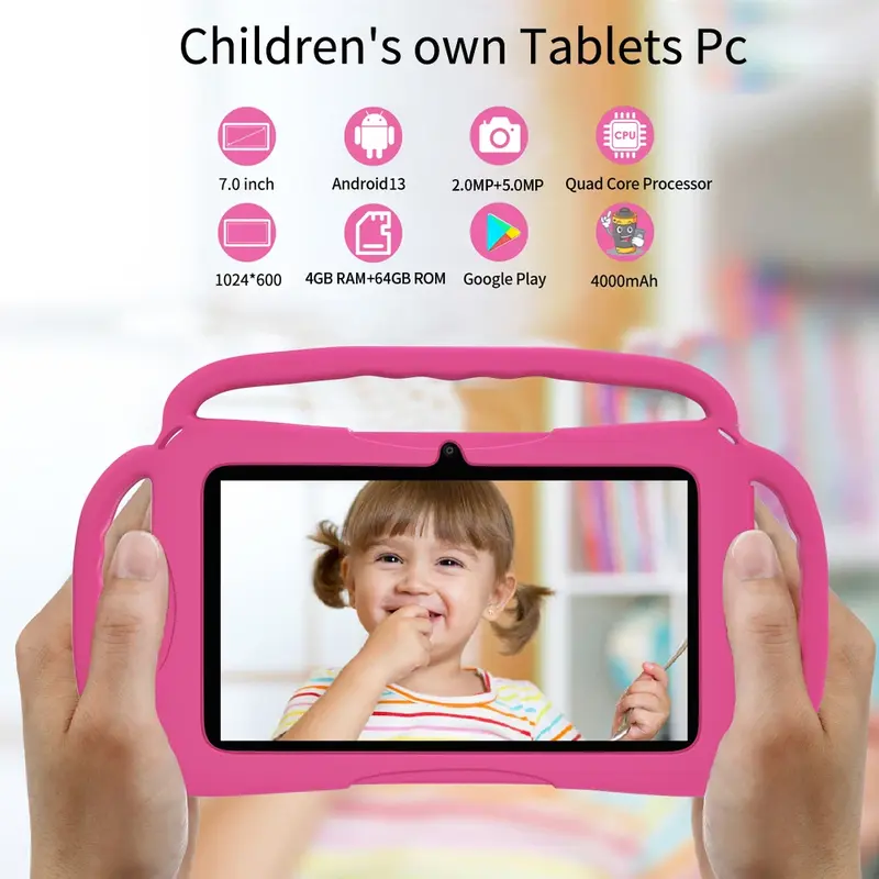 2024 New 7-inch Children's Tablet Google Learning Game Bluetooth Tablet Quad Core 4GB RAM 64GB ROM 5GWIFI Dual Camera