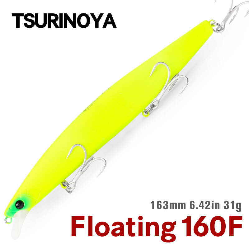 Tsurinoya 160f ultra-longa fundição flutuante minnow pesca isca dw110 stinger 163mm 31g mar pesca isca dura piura seabass iscas