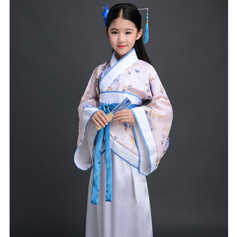 Vestido hanfu infantil, traje chinês antigo, roupas folclóricas, performance de dança, vestido tradicional para meninas, sete fadas