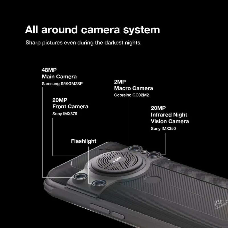 Agm H5 Pro 6 + 128G MTK G85ประมวลผล6.5 "กล้อง48MP กันน้ำ20mp การมองเห็นได้ในเวลากลางคืนกันกระแทก