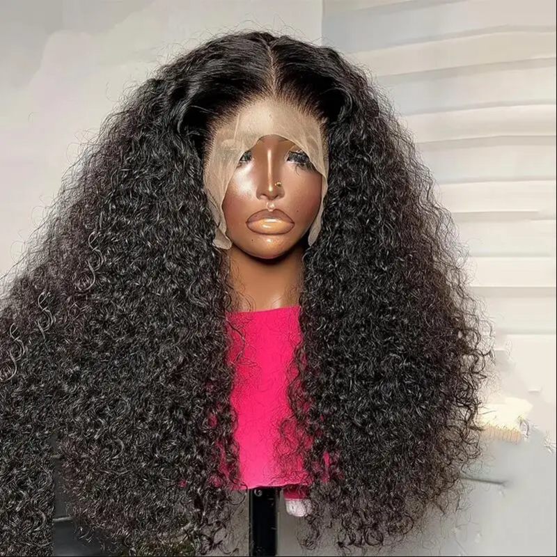 Natural Black 26 Inch Long Kinky Curly 180Density Lace Front Wig For Women BabyHair Glueless Preplucked Heat Resistant Daily Wig
