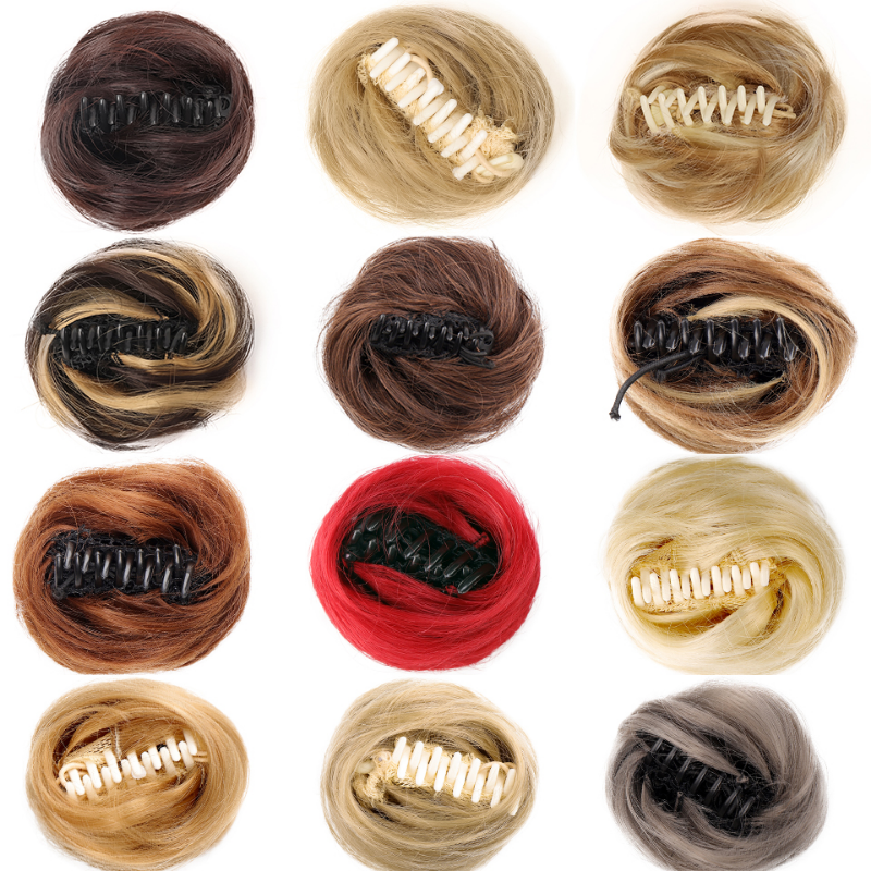 Chignon sintético de clip para mulheres, cabelo encaracolado com garra, resistente ao calor, perucas de coque dourado, branco e cinza