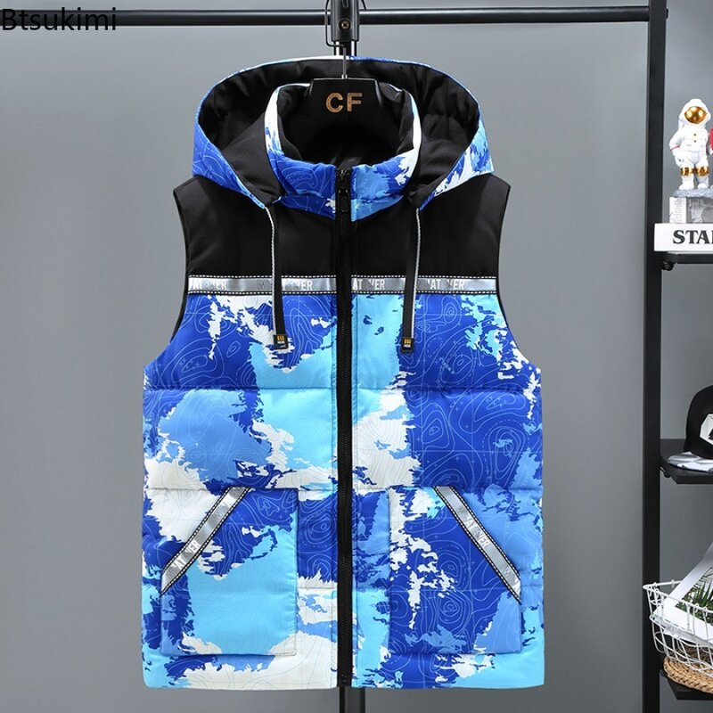 Plus Size 8XL Men's Camouflage Thicken Hooded Vests Winter Warm Sleeveless Down Cotton Vest Jacket Male Outdoor Casual Waistcoat